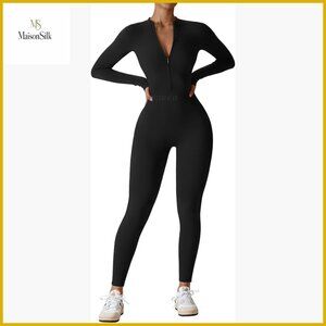 Large Long Sleeve Jumpsuit with Zipper, Nylon Spandex, Athletic Wear